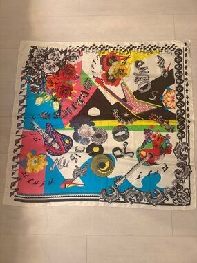 Versace Colorful Floral & Music Print Square Scarf